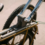 a close up of a bike with a bike rack